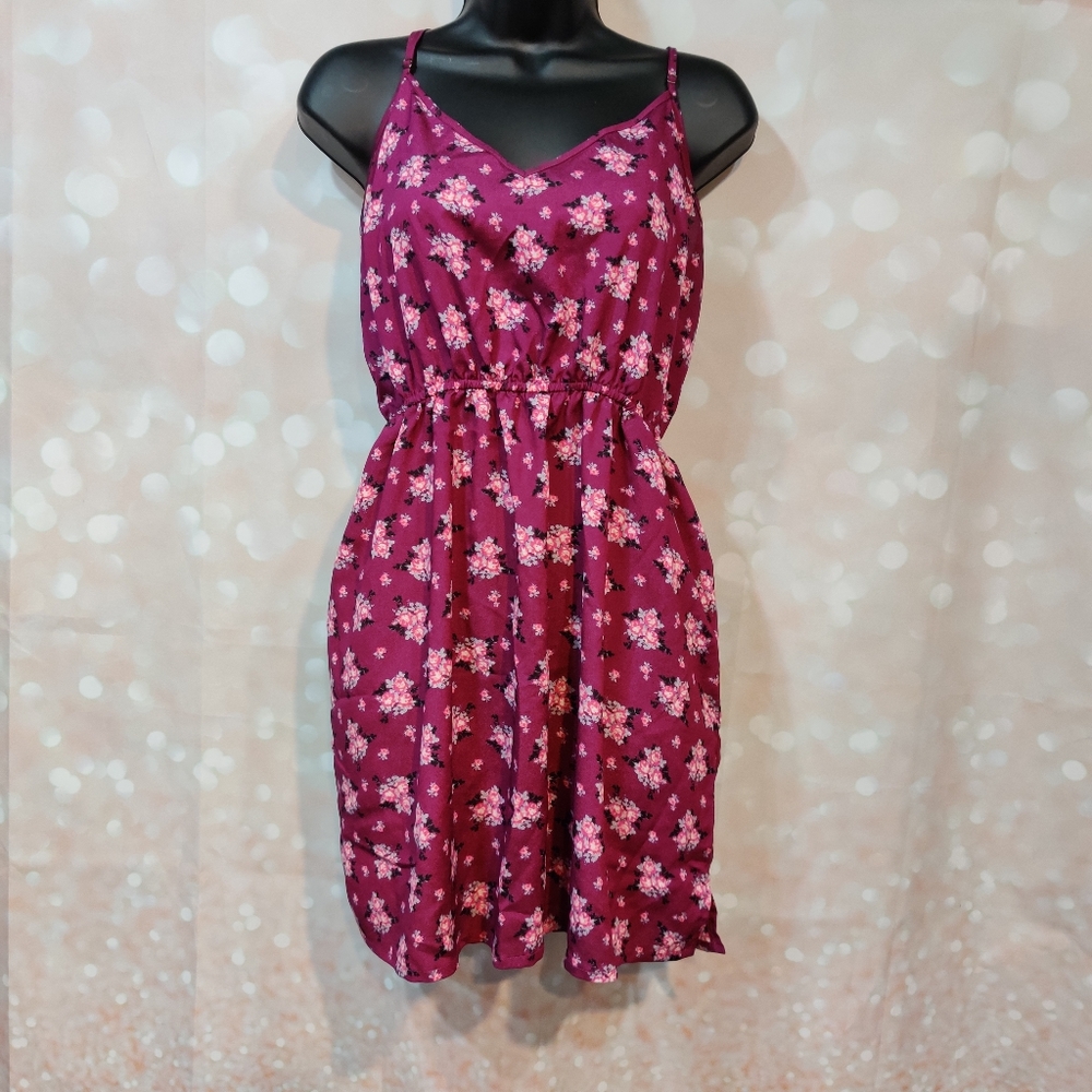 🌸3/20 SALE* Magenta & Gray Floral Dress Tunic Baby Doll Empire